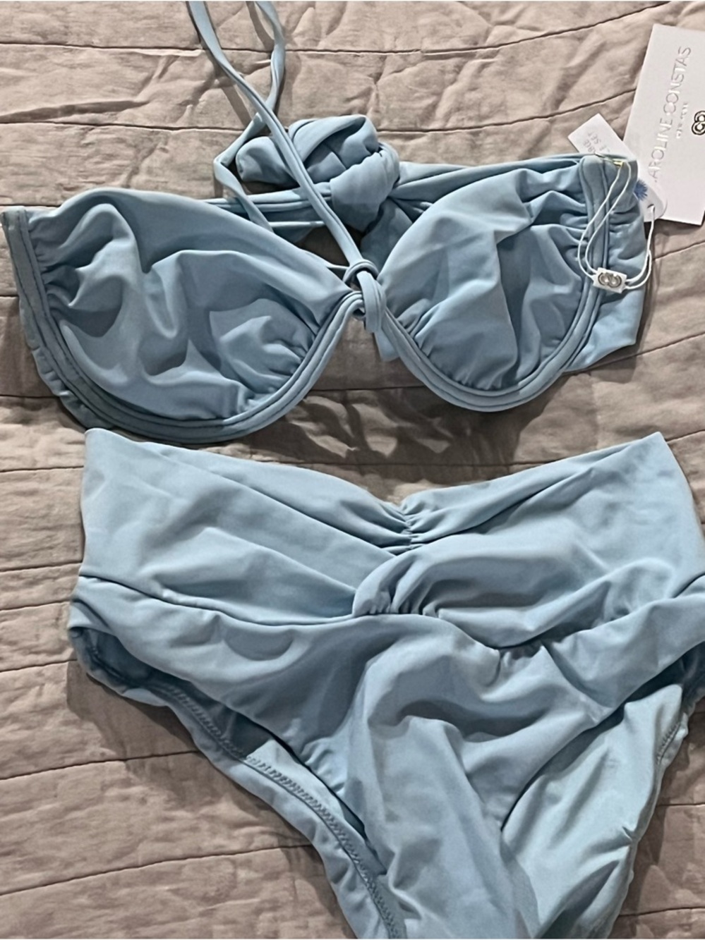 Caroline Constas NWT Light Blue Bandeau Bikini Set